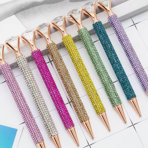 White Blinged Diamond Topped Writing Pen - Picture 2 of 4